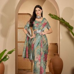 SHADOW & SAINING Floral Print Zari Saree-image-28