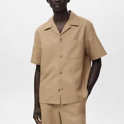 MANGO MAN Cuban Collar Cotton Linen Casual Shirt-image-88