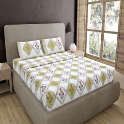 JAIPUR FABRIC White Floral Printed Pure Cotton 400 TC King 2 Bedsheet with 2 Pillow Covers-74