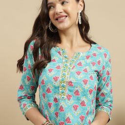 HERE&NOW Women Floral Printed Pure Cotton Kurti-image-82