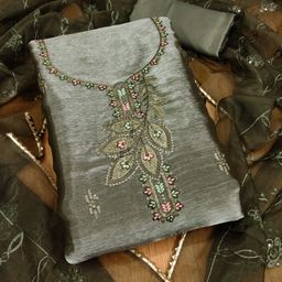 KALINI Ethnic Motifs Embroidered Sequinned Unstitched Dress Material-29
