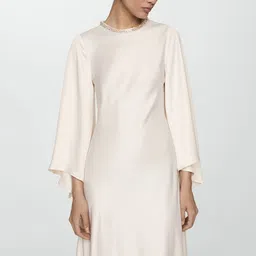 MANGO Flared Sleeve Satin Finish Sheath Maxi Dress-picture-17