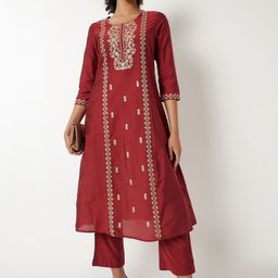 max Ethnic Motifs Embroidered Round Neck A-Line Thread Work Kurta With Trouser-picture-40