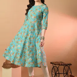 FERANOID Floral Printed Cotton A-Line Kurta-30