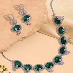 ORANGENYSHA Rhodium-Plated American Diamond & Cubic Zirconia-Studded Jewellery Set-image-20