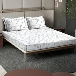 KLOTTHE White & Black Geometric 400 TC King Bedsheet with 4 Pillow Covers-image-71