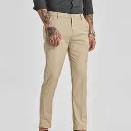 Snitch Men Light Beige Mid-Rise Slim Fit Formal Trousers-image-53