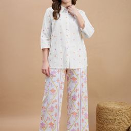 ZUMMER Embroidered Shirt Collar Shirt With Trousers Co-Ords-39