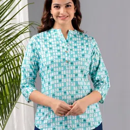MHIZHA Women Checked Mandarin Collar A-Line Regular Top-image-54