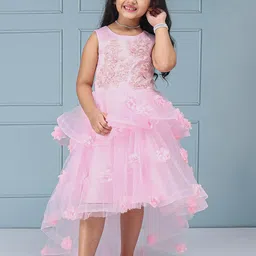 Mark and Mia Girls Sleeveless Self Design Round Neck Dress-image-58