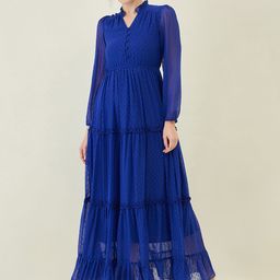 aayu Women Self Design Puff Sleeve Layered Georgette Maxi Dress-image-20