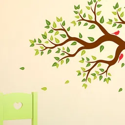 LANSTICK Green & Brown Tree with Birds Printed Self Adhesive Wall Sticker-image-86