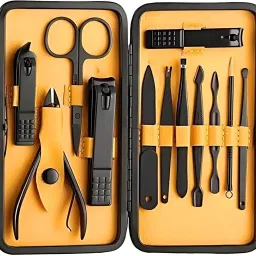 Nail Tools Manicure & Pedicure Set of 12pcs with Luxurious Case (Black/Yellow)-2