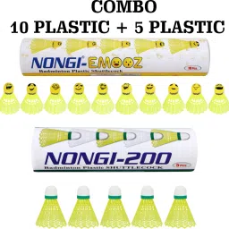 Badminton Shuttle (Emoz & 200) COMBO Pack of 15 shuttle for Indoor Outdoor sport Plastic Shuttle - Yellow-18