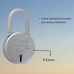 foora Lock with 5 Key,Padlock Round 65mm, Finish, 8 Lever Padlock image 3