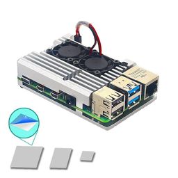 Quad Store Dual Fan Aluminium Alloy Armor Case Metal Case Compatible with Raspberry Pi 4 Model B Pi 4B Heatsink (Silver) image 1