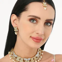 OOMPH Gold-Plated Kundan Stone-Studded & Beaded Jewellery Set-29
