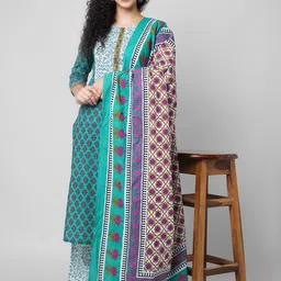 KALINI Printed Pure Cotton Straight Kurta with Palazzos & With Dupatta-12