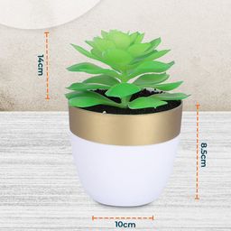 Kuber Industries Green & White Artificial Succulent Plant With Pot image 2