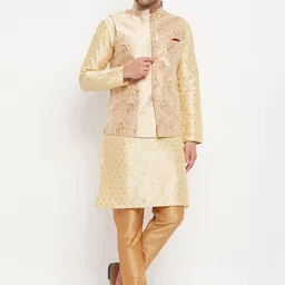 VASTRAMAY Ethnic Motifs Woven Design Straight Kurta with Pyjamas & Nehru Jacket-7