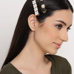 DressBerry Women Gold-Toned & Black Set of 2 Embellished Alligator Hair Clips-5