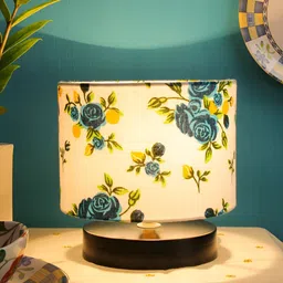 Devansh White Printed Wood Traditional Cylindrical Shaped Table Lamp-31