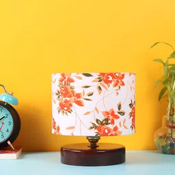 Devansh White & Red Printed Wooden Traditional Cylindrical Shaped Table Lamp-15