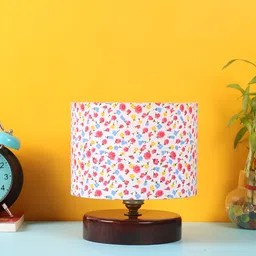 Devansh White Printed Wooden Cylindrical Shaped Table Lamp-36