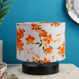 Devansh White Printed Wood Traditional Cylindrical Shaped Table Lamp image 4