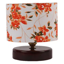 Devansh White & Red Printed Wooden Traditional Cylindrical Shaped Table Lamp image 5