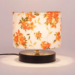 Devansh White Printed Wood Traditional Cylindrical Shaped Table Lamp image 2