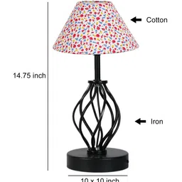 Devansh White & Red Printed Cotton Table lamp With Iron Base image 4