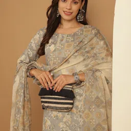 Anouk Floral Printed Regular Pure Cotton Kurta With Trousers & Dupatta-0