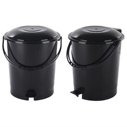 Kuber Industries 2-Pcs Black Check Dhakkan Pedal Dustbins - 7 Ltrs-25