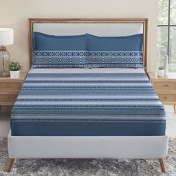 MYTRIDENT Grey & White Ethnic Motifs 210 TC Cotton King Bedsheet with 2 Pillow Covers-84