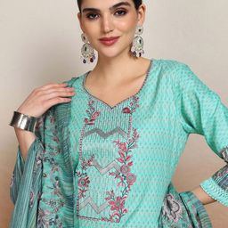 Vishudh  Ethnic Motifs Embroidered Pure Cotton Straight Kurta & Trousers With Dupatta-picture-40
