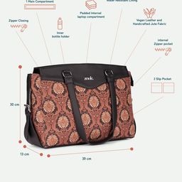 ZOUK Jodhpur Damask Printed Structured Jute Handheld Bag Up to 14 inch image 3