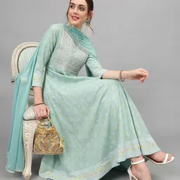 Khushal K Ethnic Motifs Printed Thread Work Kurta & Trousers With Dupatta-picture-24