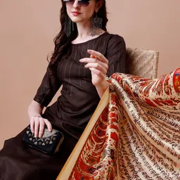 KALINI Regular Thread Work Kurta with Trousers & Dupatta image 2