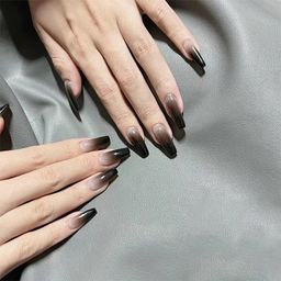 Secret Lives Trendy Premium Black color with Semi Transparent Bottom 24 PCS Press on Nails Set with Kit, Nails are Reusable & Unbreakable. image 2