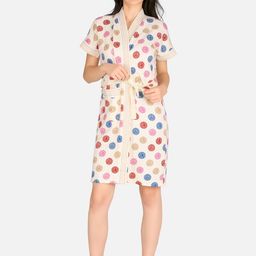 Sand Dune Women Yellow & Beige Printed Pure Terry Cotton Bath Robe-image-23