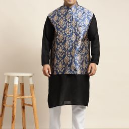 SOJANYA PLUS Men Plus Size Black Solid Kurta & Churidar Comes With a Nehru Jacket image 2