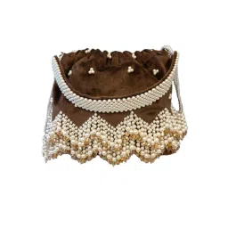 Angeline Brown With White Pearl Potli Bag-picture-28