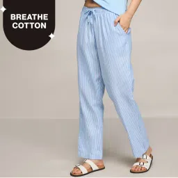 Nykd By Nykaa Super Comfy Cotton Relax Fit Pajama-NYS141-Blue Stripe-picture-40