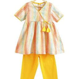Campana Girls Striped Printed Angrakha Anarkali Kurta with Trousers-picture-24