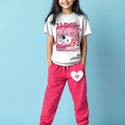 YK X Trampoline Girls Round Neck Printed T-shirt With Joggers-image-33