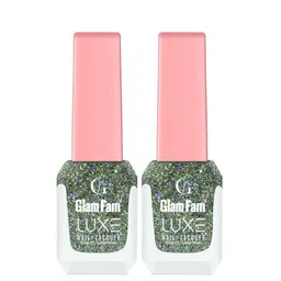 GlamFam Set Of 2 Glossy Finish Luxe Nail Lacquer - 12 ml Each - Holo Silver 06-43