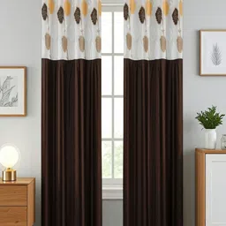 Aura Brown And White 2 Pieces Floral Printed Sheer Long Door Curtains-13