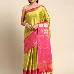 KALINI Olive Silk Cotton Woven Design Sarees-picture-17