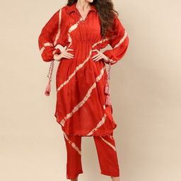 Moda Rapido Striped Beads And Stones Shirt Collar Straight Kurta With Trousers-56